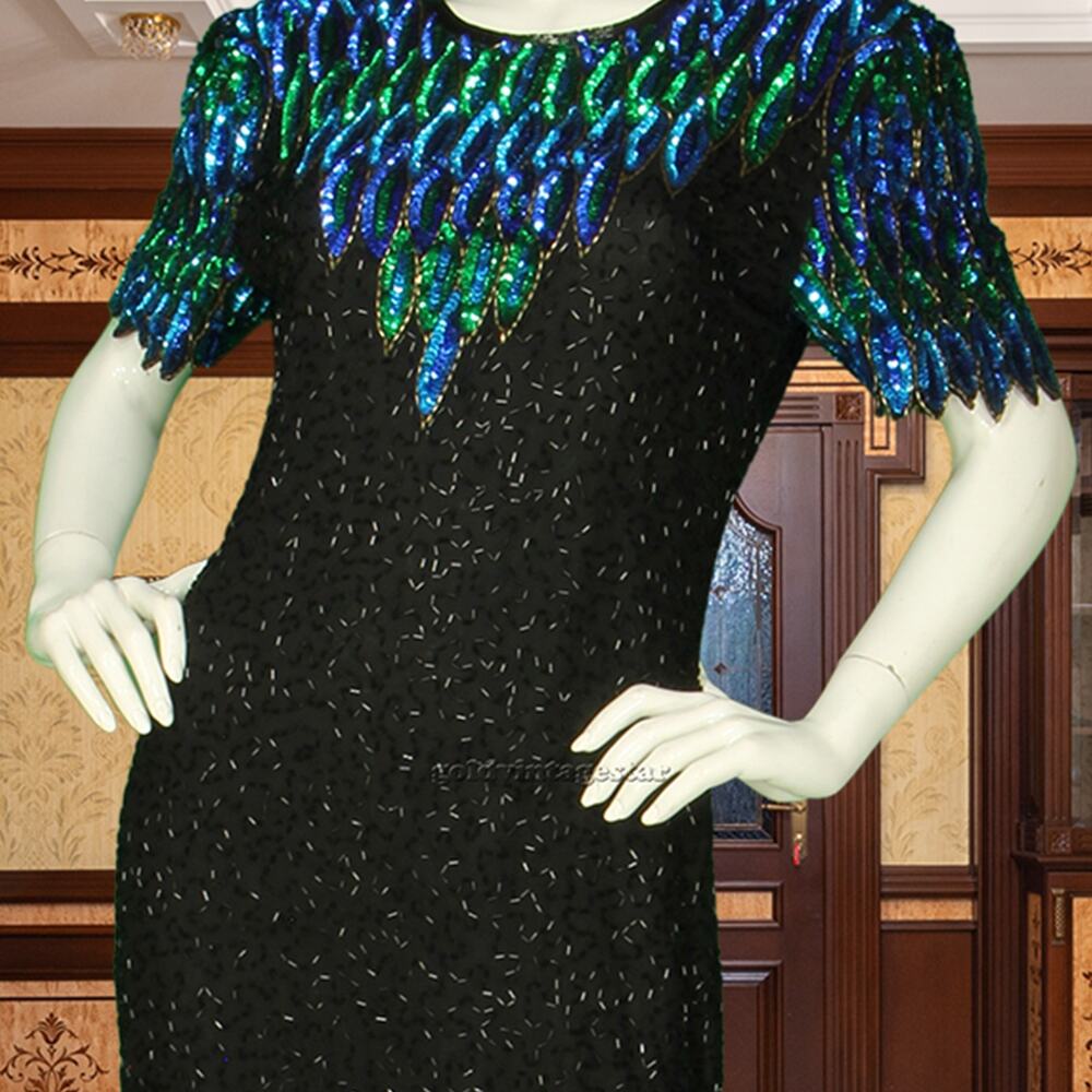 Vintage Sequins Beaded Keyhole Party Gown Dress M